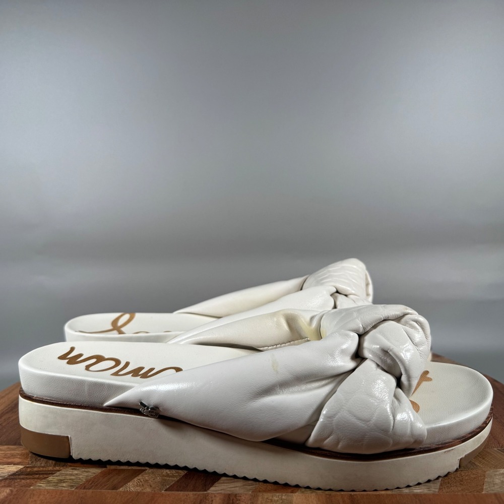 Sam Edelman Adaley White Leather Knotted Platform‎ Slide Sandals Womens 8.5